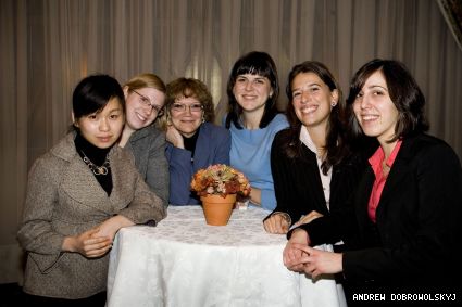 Seen at the dinner party are, left to right, Lujie Li, who received a bursary to study in the Diploma in Chartered Accountancy program this year, Kathleen Morrison, who was on the honour roll among UFE-writers in 2007,  guests Andrée Daoust, CA, and Jasmine Marcoux, CA, and bursary recipients Valentina Levina and Nayla Chebli.